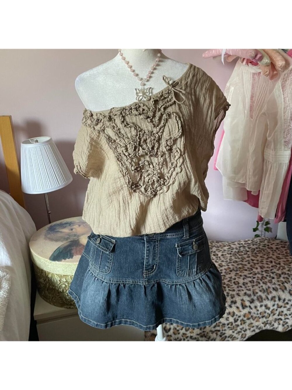 Semi sheer peasant blouse with ruffles and tie detailing